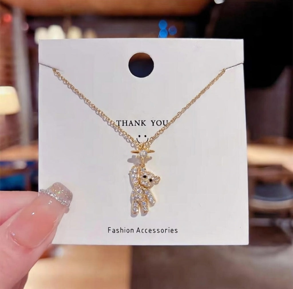 Sparkling Teddy Charm Necklace