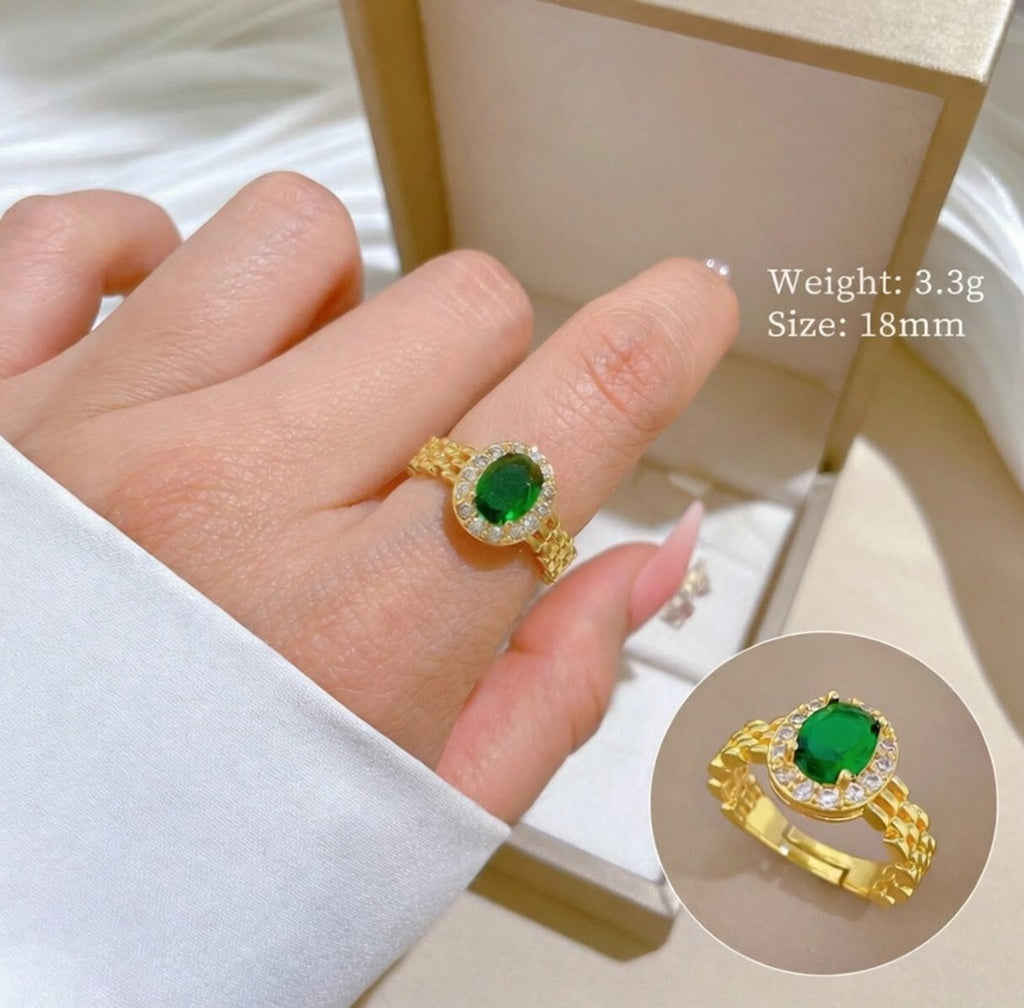 Emerald Halo Gold Statement Ring