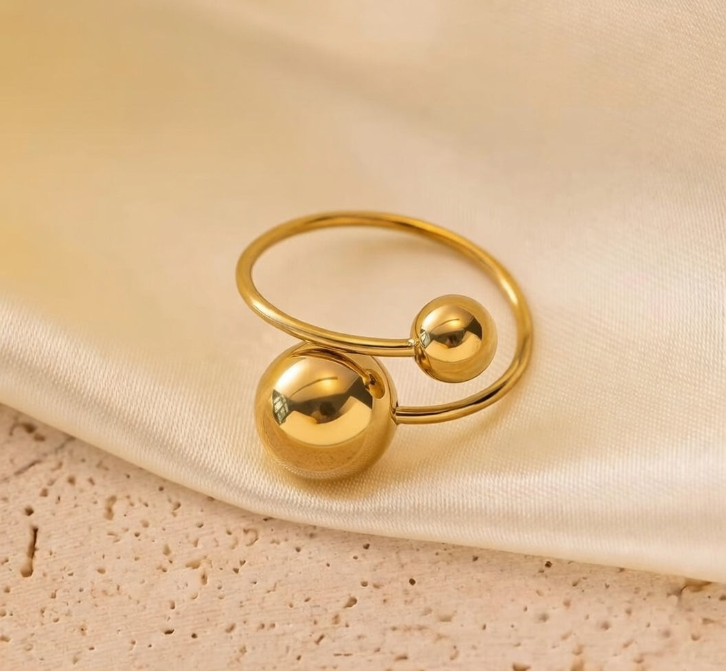 Golden Duo Sphere Open Ring