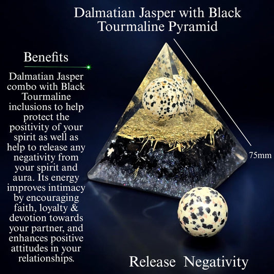 Dalmatian Jasper with Black Tourmaline Orgone Pyramid