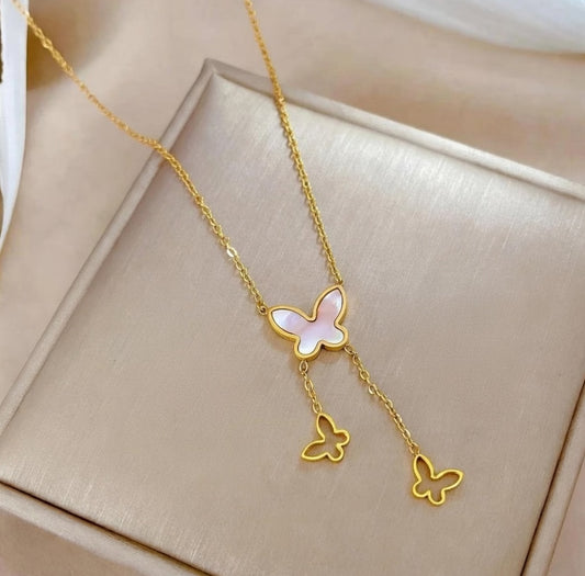 Golden Butterfly Drop Necklace