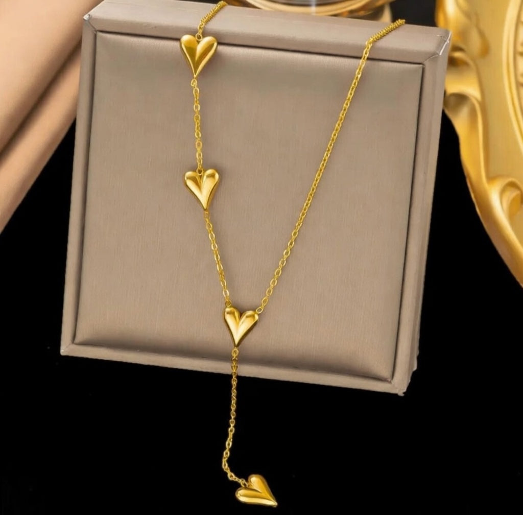 Golden Hearts Drop Necklace