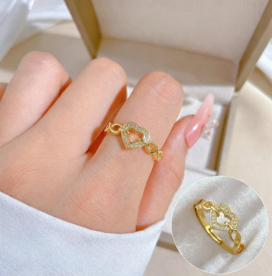 Linked Crystal Heart Ring