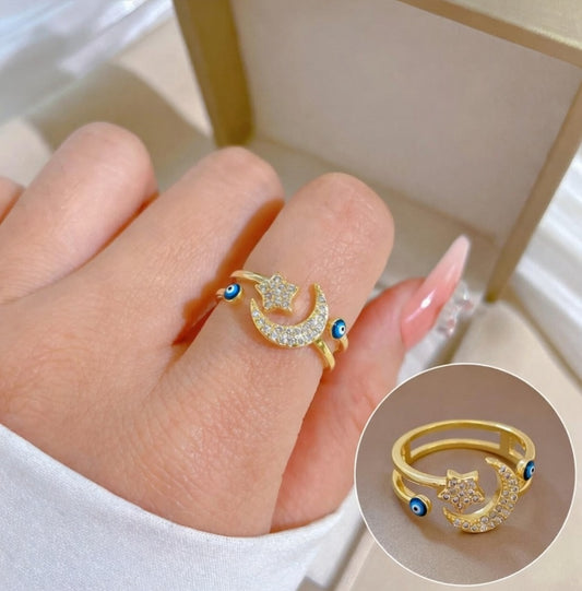 Celestial Moon & Star Evil Eye Ring
