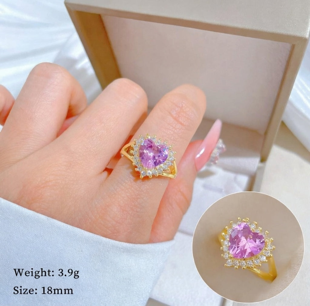 Pink Heart Crystal Halo Ring