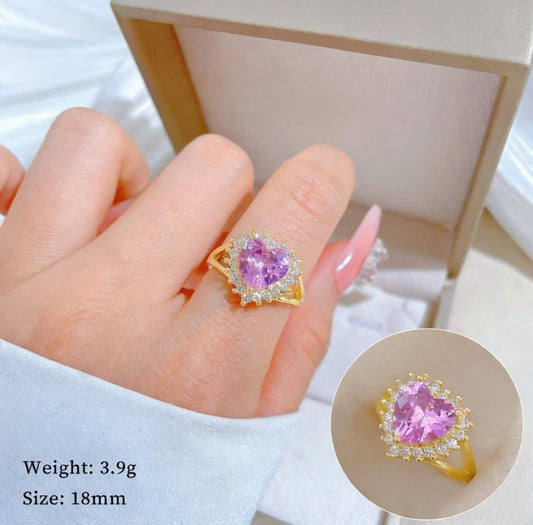 Pink Heart Crystal Halo Ring