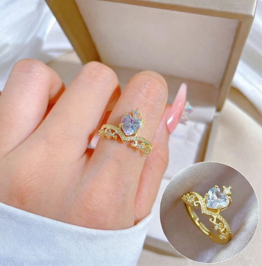 Iridescent Heart Crown Ring