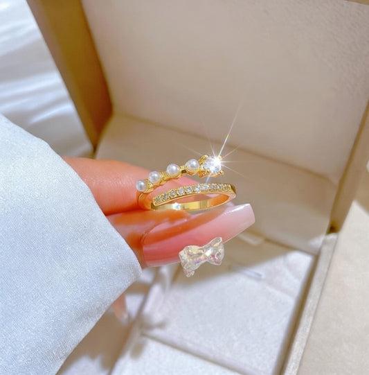 Pearl & Crystal Stack Ring Set